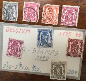 1935-1946 Belgium Set of 8 Stamps 266-274D.352 Used/Cancelled