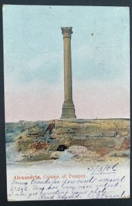 1906 Alexandria Egypt Picture Postcard Cover To Hobart Tasmania Column Of Pompey