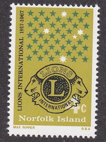 Norfolk Island # 114, Lions International 50th Anniversary, NH