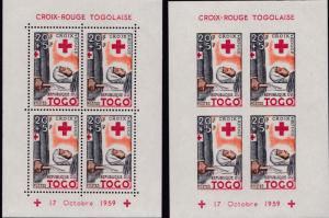 Togo French Colony 1959 Semi-Postals Sheets Perf+IMPERF.RED CROSS  XF+/NH