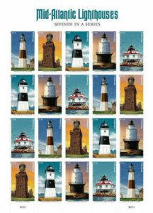 2021 55c Mid-Atlantic Lighthouses, Mint Imperforate Sheet of 20 Scott 5621-5625