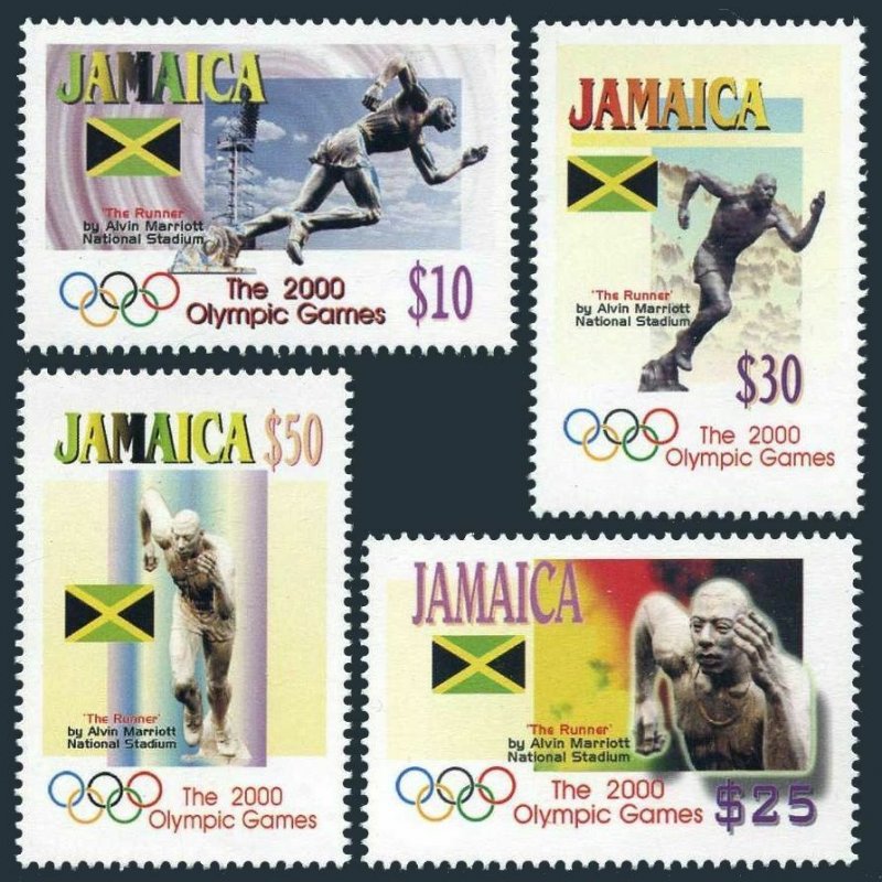 Jamaica 930-933, MNH. Olympics Sydney-2000. Sculpture by Alvin Marriott. 