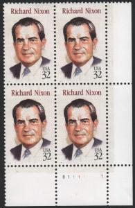 SC#2955 32¢ Richard Nixon Plate Block: LR #B1111-1 (1995) MNH