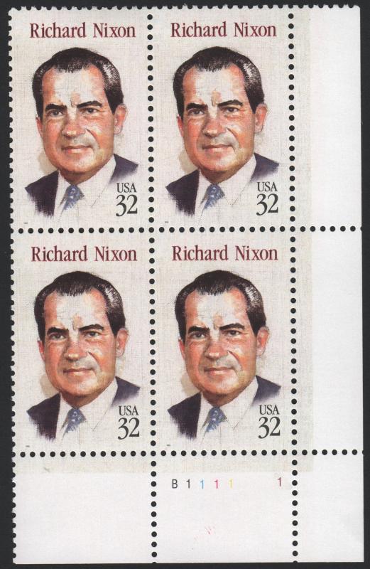 SC#2955 32¢ Richard Nixon Plate Block: LR #B1111-1 (1995) MNH