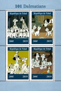 Chad 2019 Dalmatian Dogs Animals Disney Cartoons 4v Souvenir Sheet MNH (#26) 