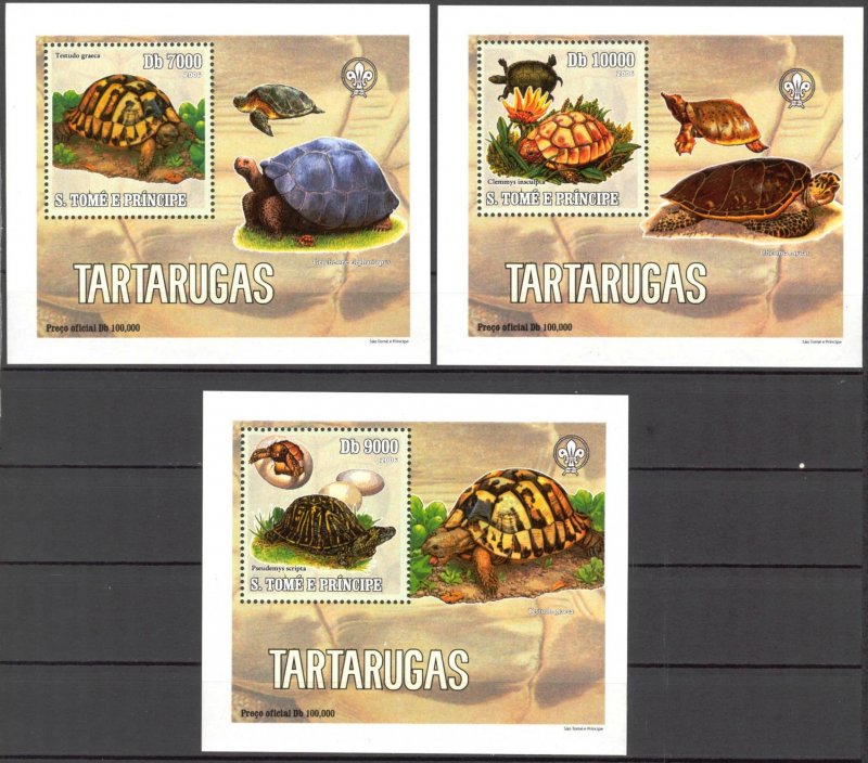 {065} Sao Tome & Principe 2006 Turtles 3 S/S Deluxe MNH**