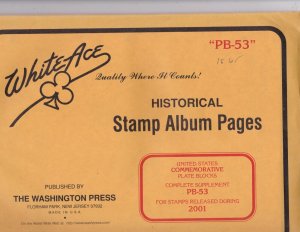 KAPPYSstamps WHITE ACE PLATE BLOCK PAGES SUPPLEMENT PB-53 FOR 2001 #28