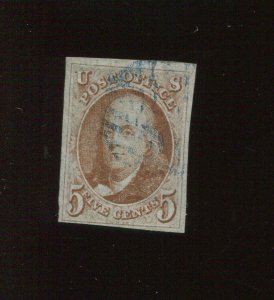 1 Franklin Imperf Used Stamp with APS Cert (Bz 907) APEX