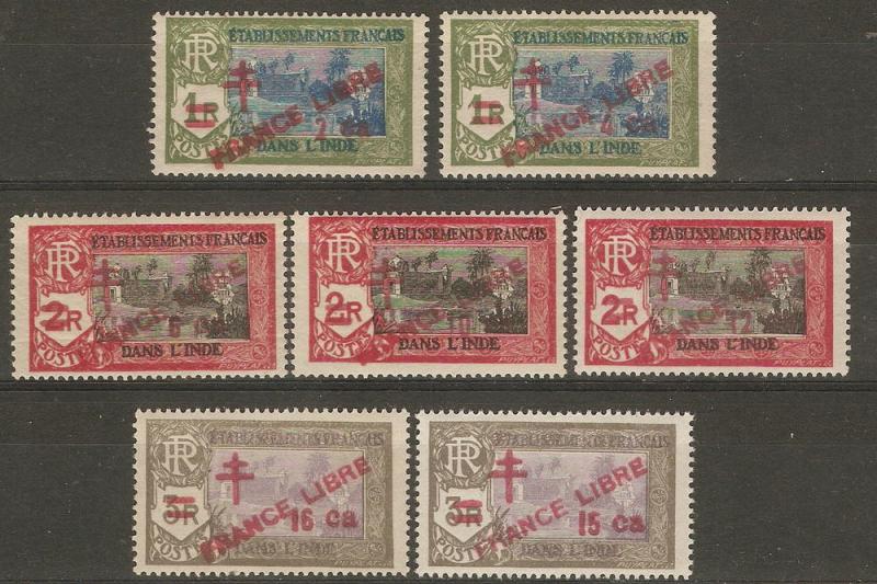 French India 7 Diff MNH VF 1943 SCV $11.20*