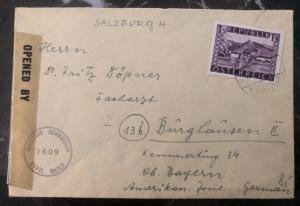 1947 Salzburg Austria Allied AMG Censored Cover To Burghausen Germany