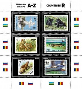 Liberia - 2020 WWF Fauna Stamp on Stamp - 6 Stamp Sheet - LIB200308a