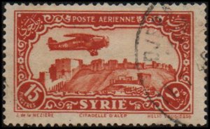 Syria C53 - Used - 15p Plane Over Aleppo Citadel (1931) (cv $1.50)