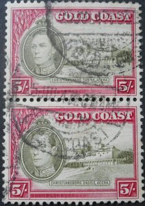 Gold Coast 1940 GVI Five Shillings pair 11½ x 12 SG 131a used