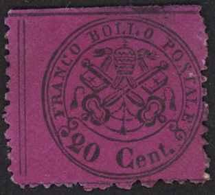 Italy Roman States Sc# 23g Used 1868 20c black magenta Papal Arms