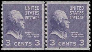 PCBstamps  US # 842 Line Pair 6c(2x3c)Thomas Jefferson, 1939, MNH, (PCB-2)