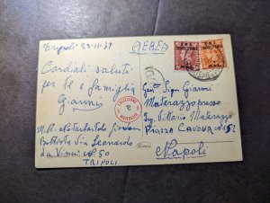 1943 British Occupied Libya BMA Tripolitania Overprint PPC Postcard Cover Italy