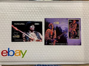 TANZANIA WOODSTOCK MUSIC FESTIVAL JIMI HENDRIX SANTANA SOUVENIR SHEETS CS1374