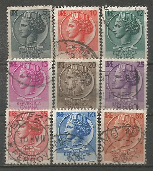 ITALY, 1953-54, used Complete set, Italia, Scott 626-633, Wmk. 277