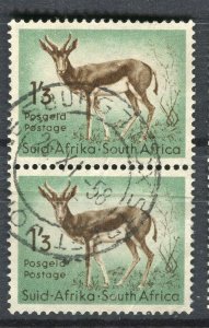 SOUTH AFRICA; 1954 early Wildlife Springbok issue 1s. 3d used PAIR