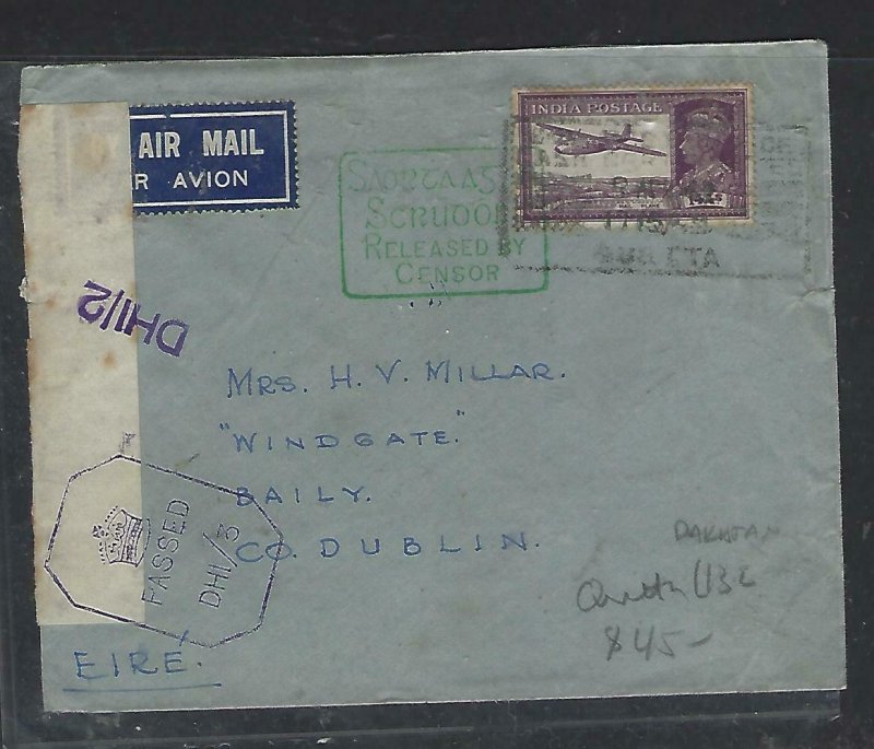 PAKISTAN (PP0711B) COVER TO IRELAND KGVI 14A CENSOR A/M TO IRELAND QUETTA L132