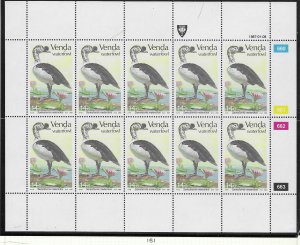 South Africa - Venda  #161  Waterfowl sheet of 10 (MNH) CV $9.00