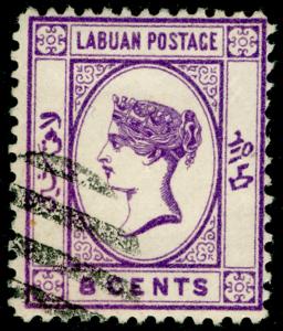 LABUAN SG41, 8c violet, FINE USED. Cat £19.