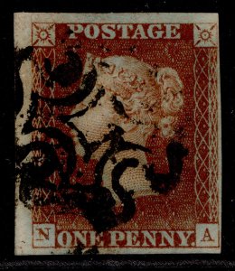 GB QV SG7, 1d red-brown BLACK PLATE 8, FINE USED. Cat £240. NA