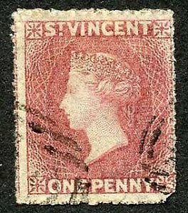 St Vincent SG1 1861 1d Rose-red No Wmk Rough to intermediate Perf 14 to 16