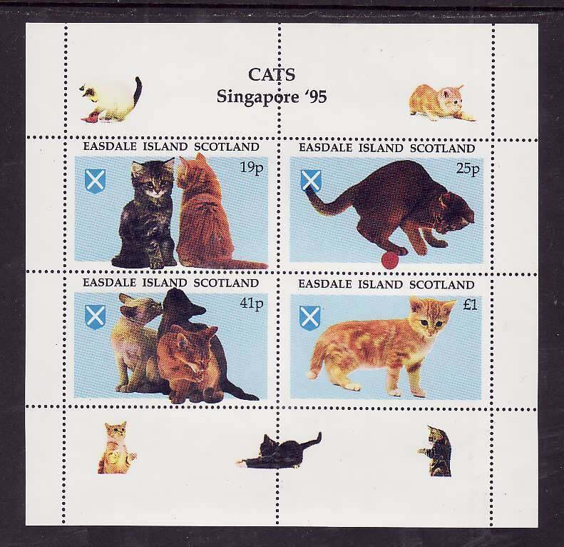 Easdale Island Scotland-unused NH sheet-Animals-Cats-1995-