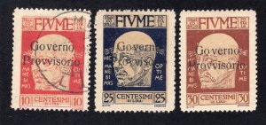 Fiume 1921 10c, 25c & 30c Provvisorio Overprint Forgeries, Scott 135, 138-139