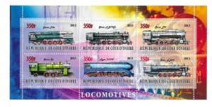 Ivory coast 2013 Trains Locomotives Sheet MNH C16