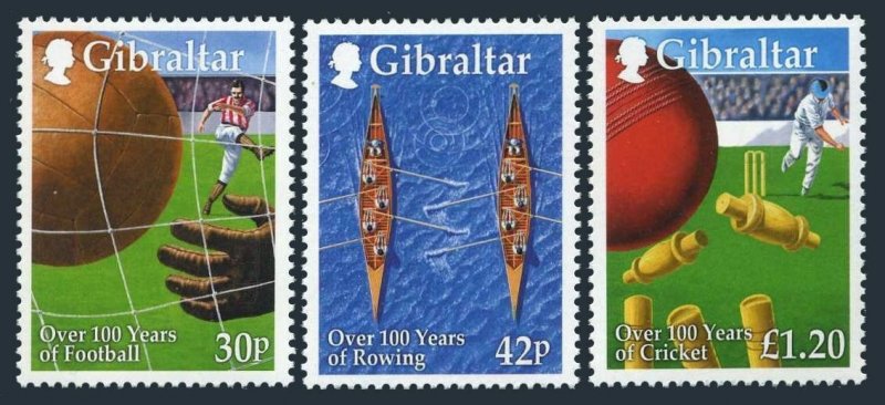 Gibraltar 817-819,MNH. Sports in Gibraltar,100,1999.Soccer,Rowing,Cricket.