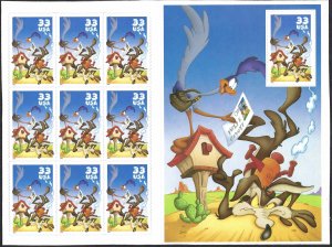 United States #3391 33¢ Wily Coyote & Road Runner SS. Pane of 10. MNH