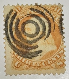 Scott Stamp #71-Used 1861 30¢ Franklin, Orange.  Target Cancel. CV $225.00