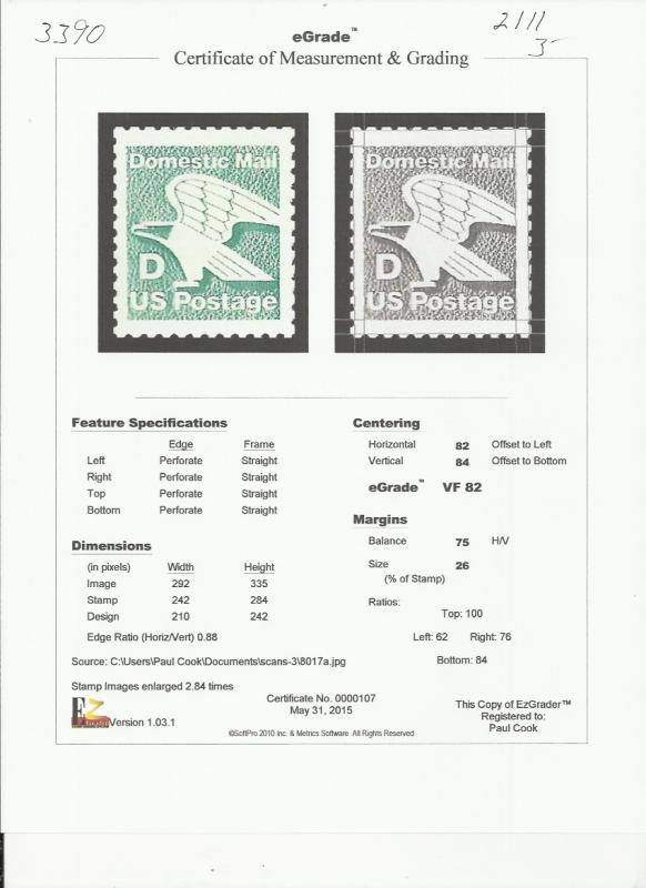 # 2111 MINT NEVER HINGED D STAMP EAGLE VF+