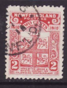 Newfoundland-Sc#88- id21-used 2c Coat-of-Arms-1910-