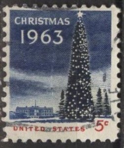 US 1240 (used) 5¢ Christmas tree (1963)