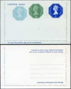 LCSP21 QEII 3p Blue + 2p Green + 1/2p Turqoise Letter Card Mint