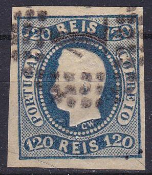 PORTUGAL   24 Used 1866 120r blue King Luiz CV $70.