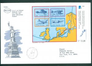 Finland. 1988. FDC. Finlandia 88 Map, Airplanes. Finnair Adr: USA. Sc# 773,.