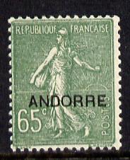 Andorra - French 1931 overprint on French Sower 65c unmou...