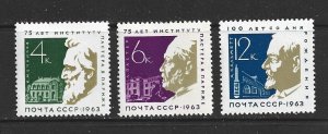 RUSSIA - 1963 PASTEUR INSTITUTE ANNIVERSARY - SCOTT 2803 TO 2805 - MNH