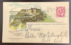 1910 Canadian Pacific Railway PICTORIAL POSTAL CARD Chateau Frontenac