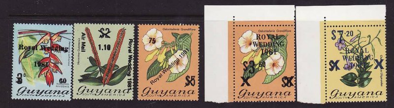 Guyana-Sc#331-5-unused NH set-Royal Wedding 1981 overprinted-