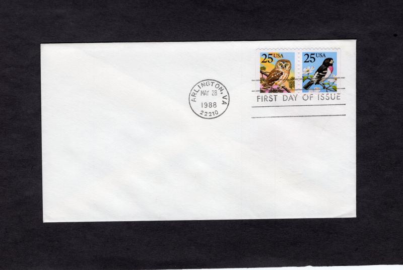 2285d Owl & Grosbeak, FDC booklet stamps, no cachet