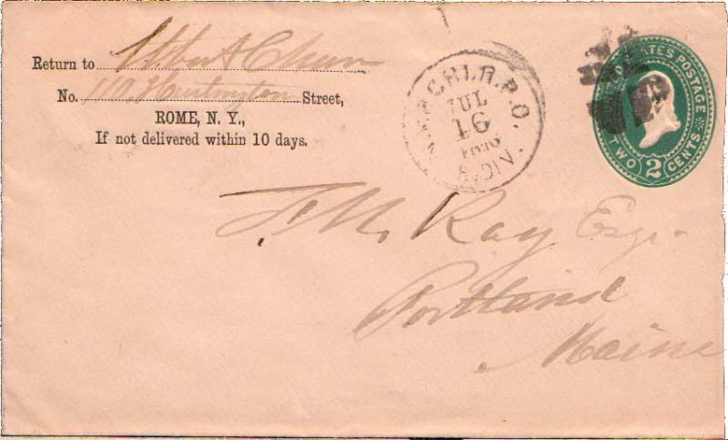 United States U.S. R.P.O.'s N.Y. & Chi. E. Div. c1890 114-K-13  Postal Statio...