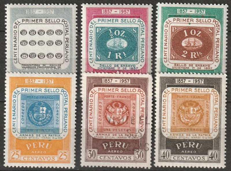 Peru 1957 Sc C131-6 air post partial set MH/used