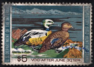 RW40 $5.00 Steller's Eiders Duck Stamp (1973) Signed