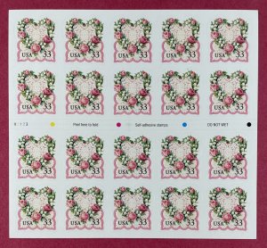 Scott 3274a LOVE VICTORIAN HEART WREATH Pane of 20 US 33¢ Stamps MNH 1999