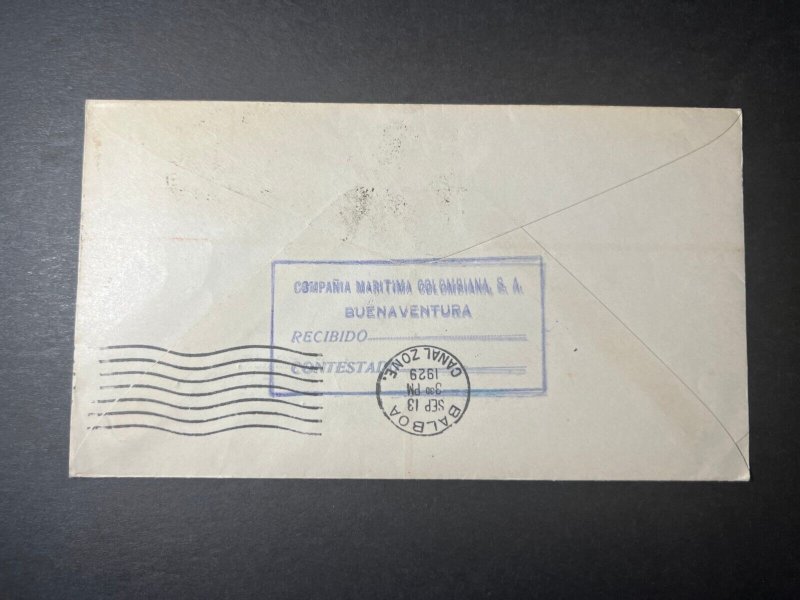 1929 Colombia Airmail Cover Buenaventura to Ancon Canal Zona Gorgas Hospital
